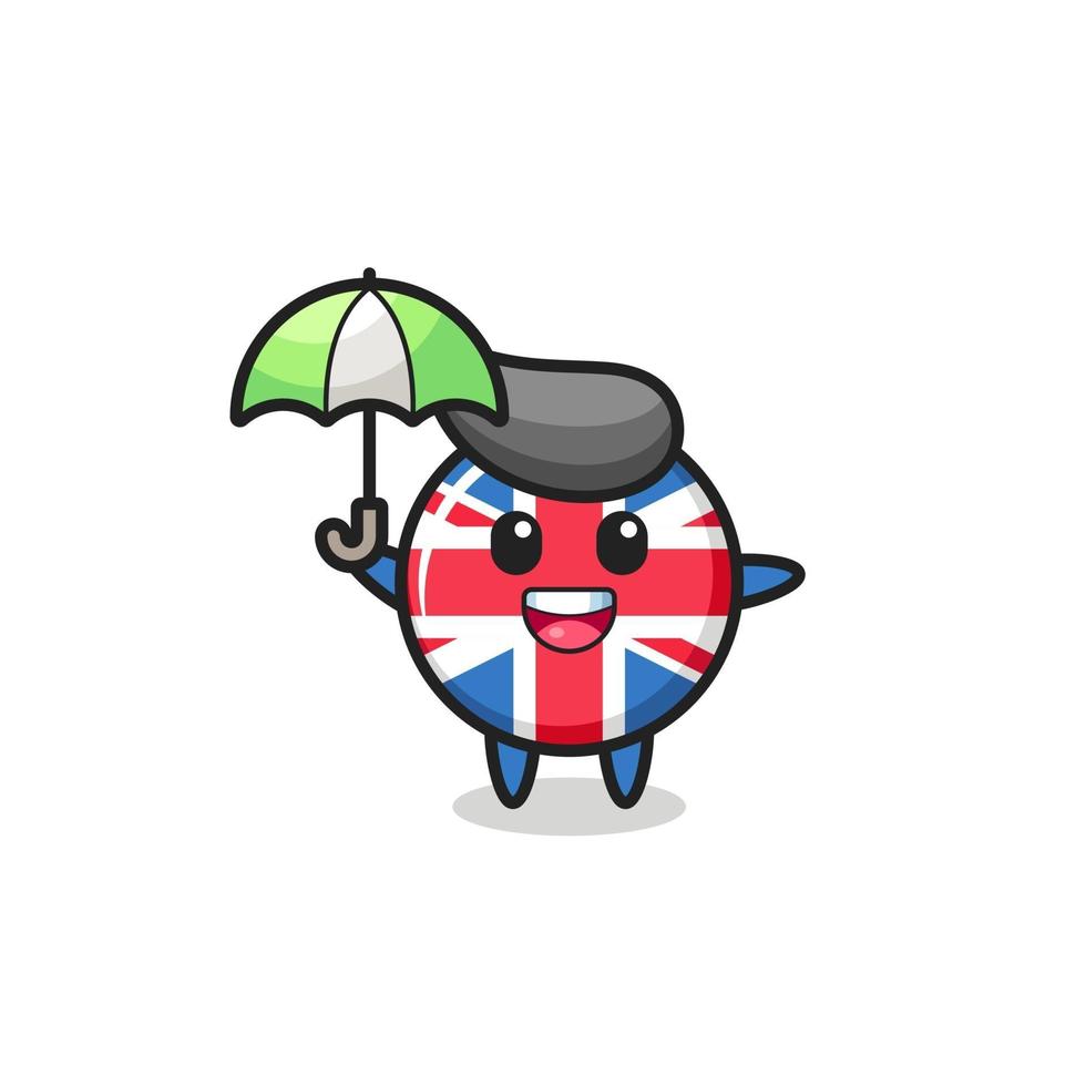 cute united kingdom flag badge illustration holding an umbrella vector