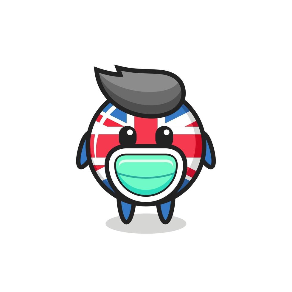 cute united kingdom flag badge cartoon wearing a mask vector