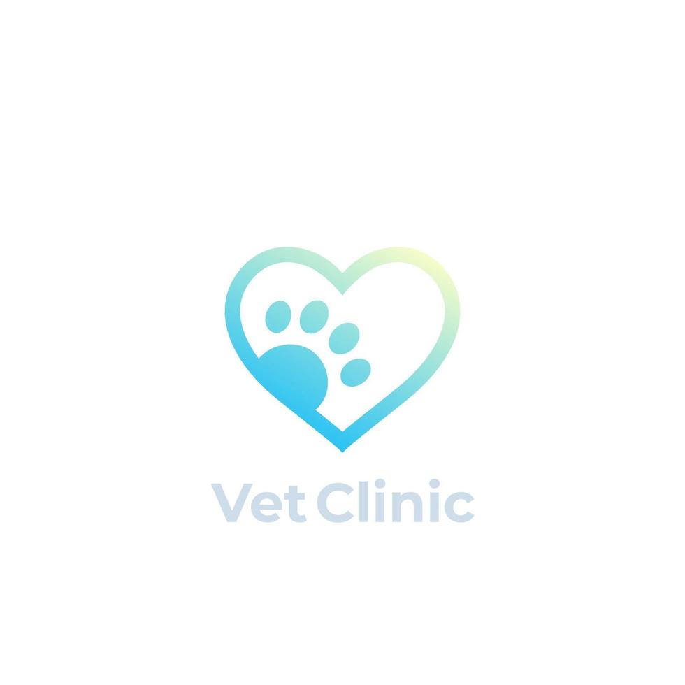 pata y corazón, veterinario, logotipo de vector de clínica veterinaria