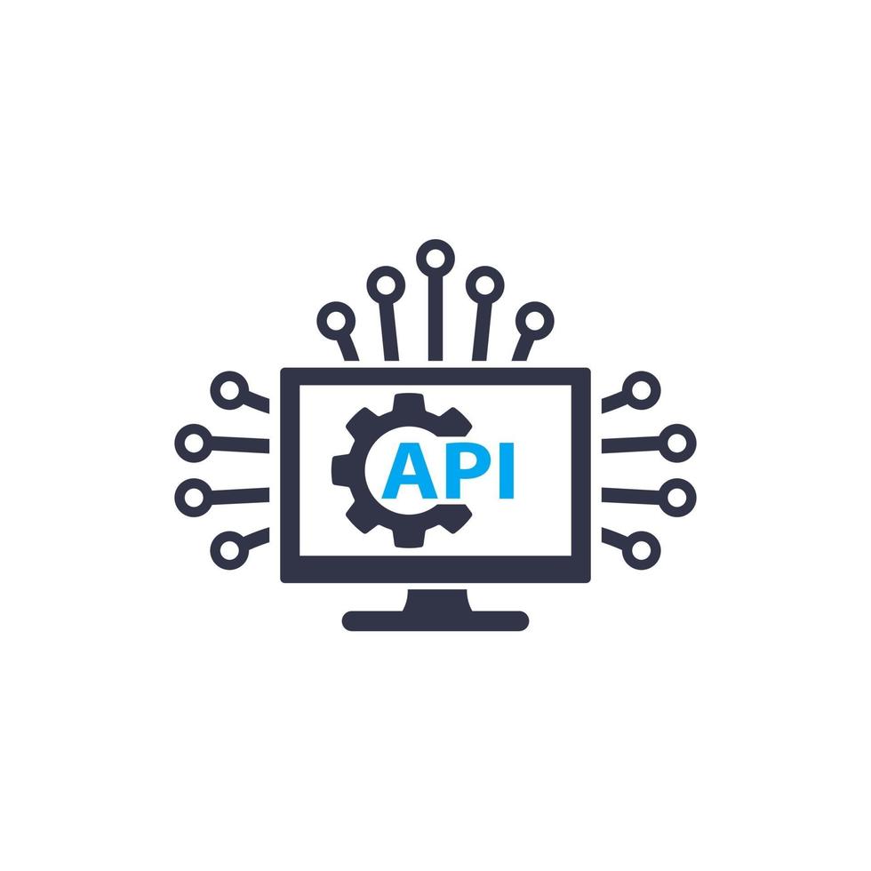 icono de vector de integración de software y api en blanco