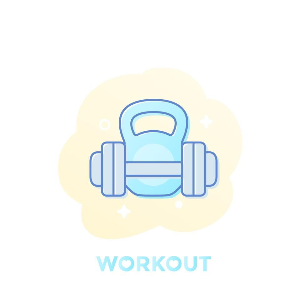 workout, fitness, training in gym icon, vector