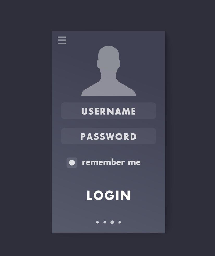 User Login, mobile interface vector template