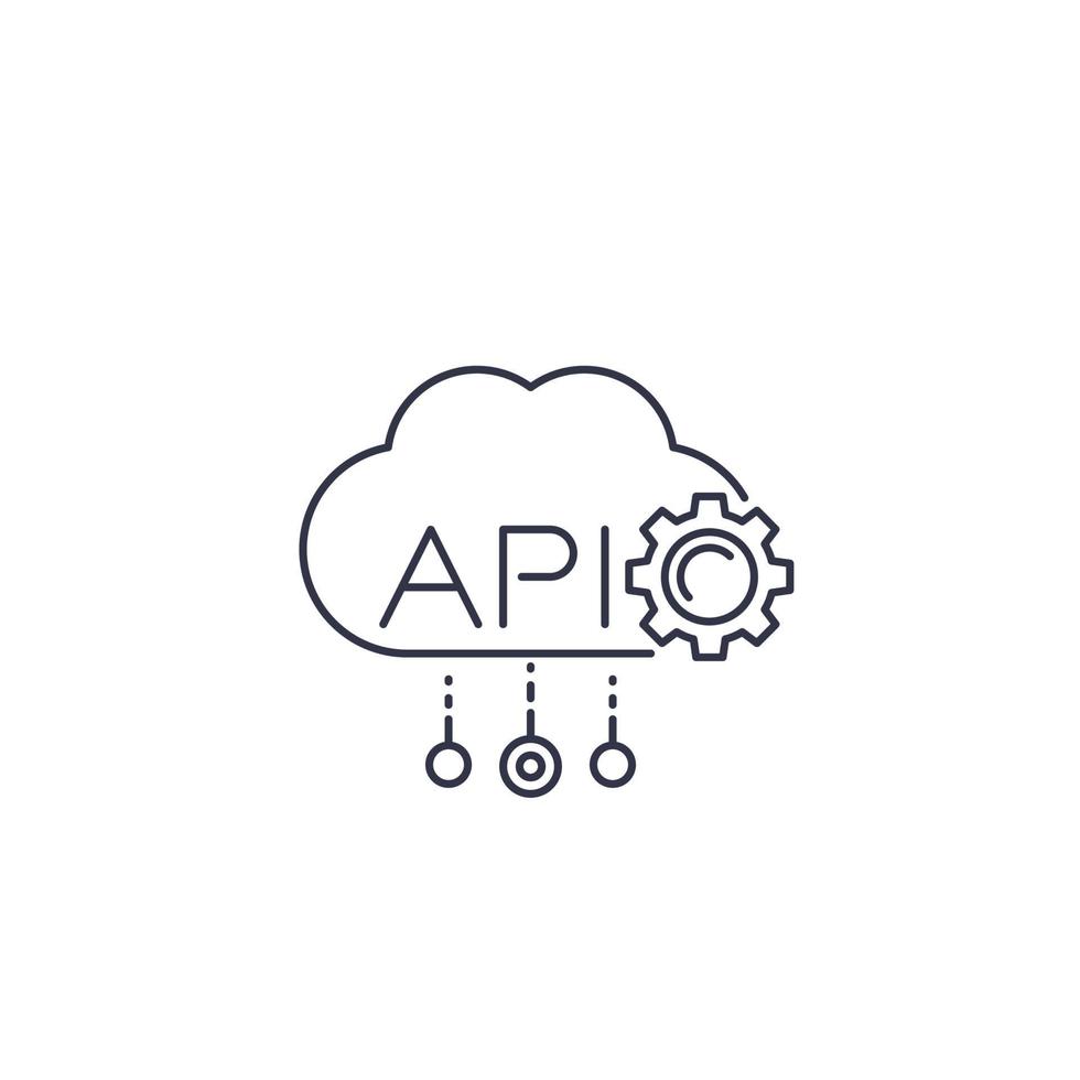 api en la nube, icono de línea de integración de software vector