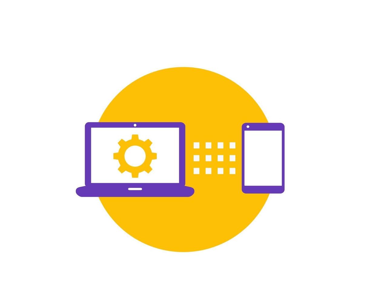 sincronización de datos entre la computadora portátil y el teléfono inteligente vector