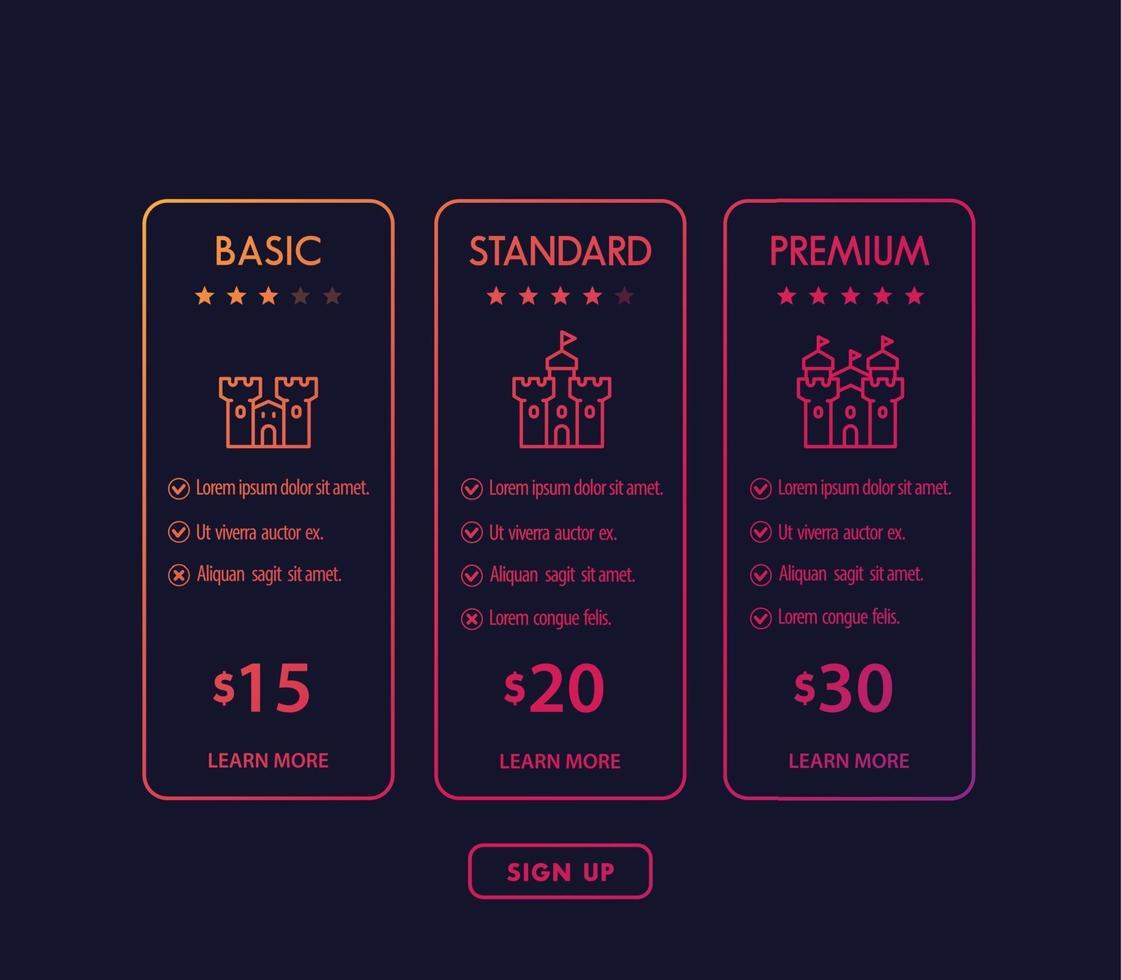 Banner for tariffs, set of pricing table and plans vector