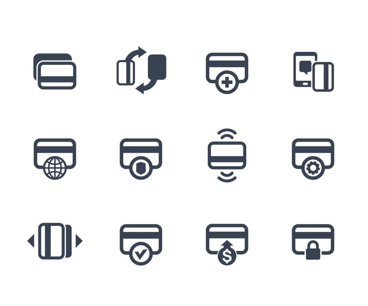 credit cards icons set for mobile banking app, payment, add new card vector