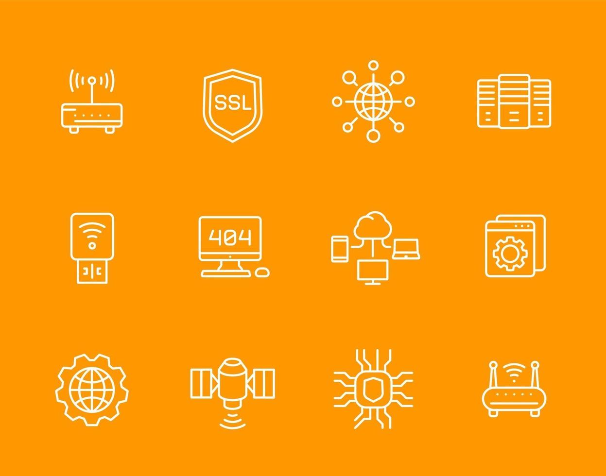 network, internet data technology, web hosting, ssl line icons set vector