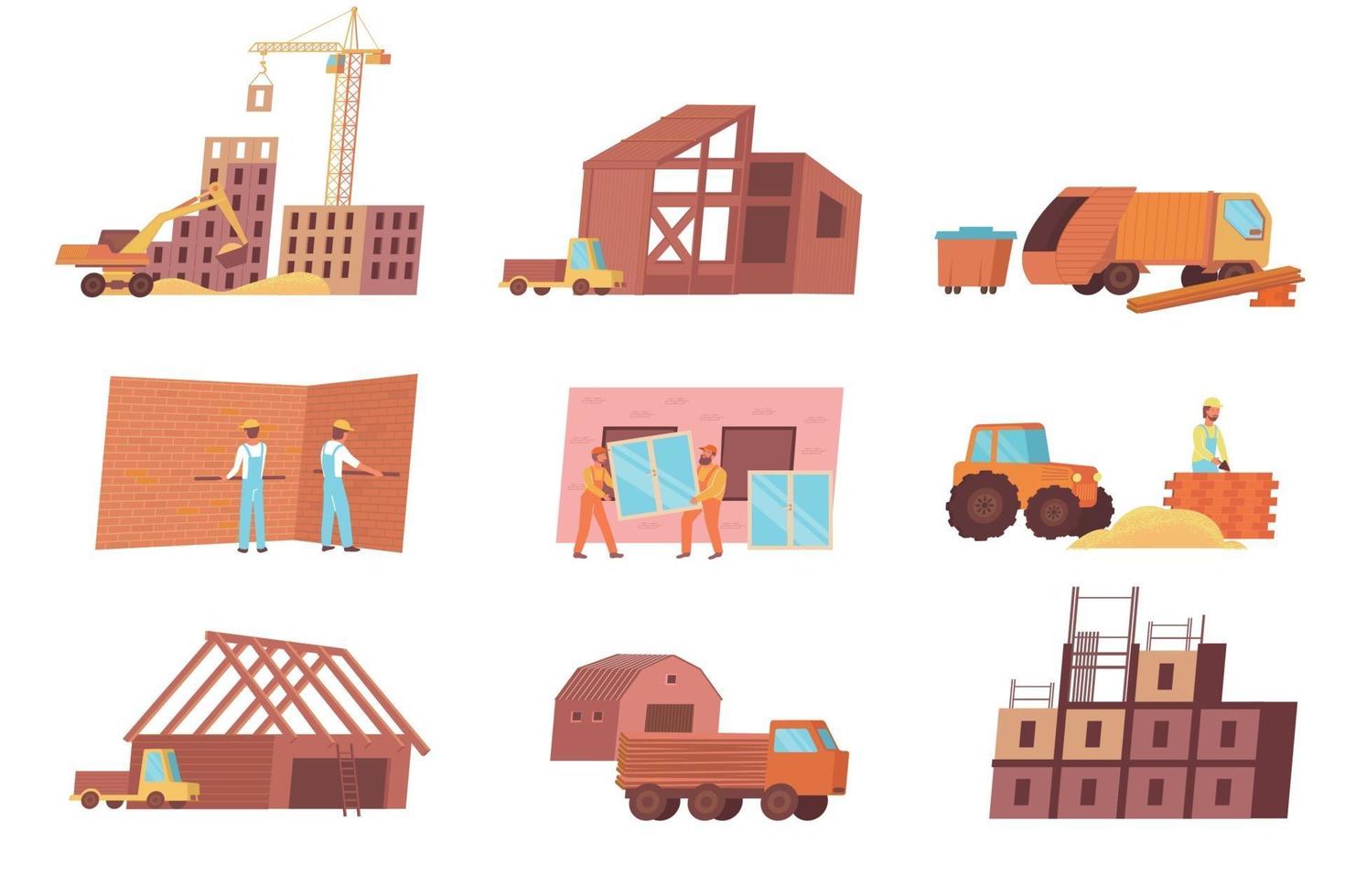 Home Construction Flat Set vector