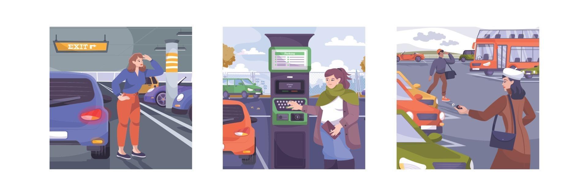 Parking Square Compositions Set vector