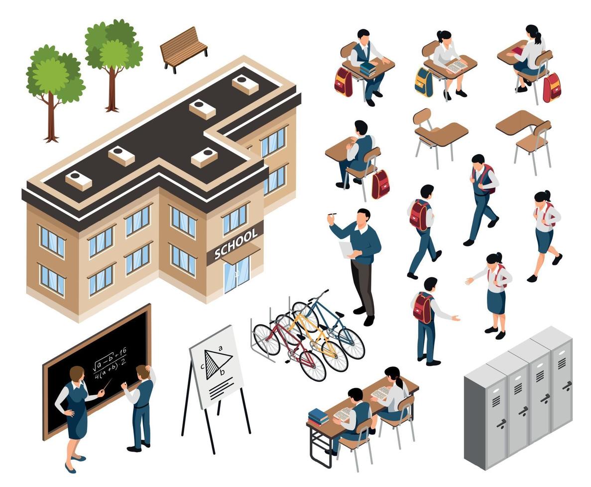 Isometric School Building Set vector