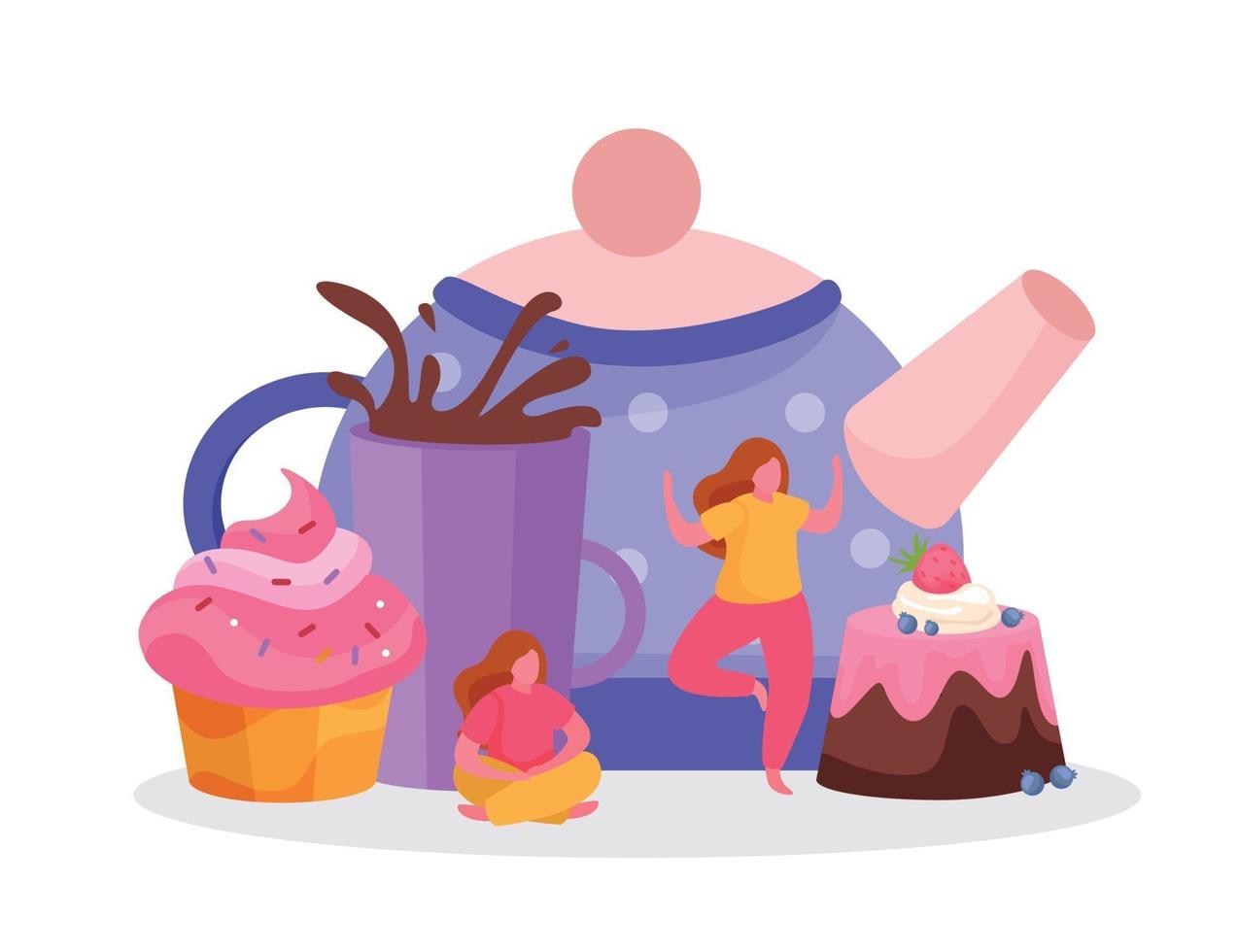 Teapot Sweets Flat Composition vector