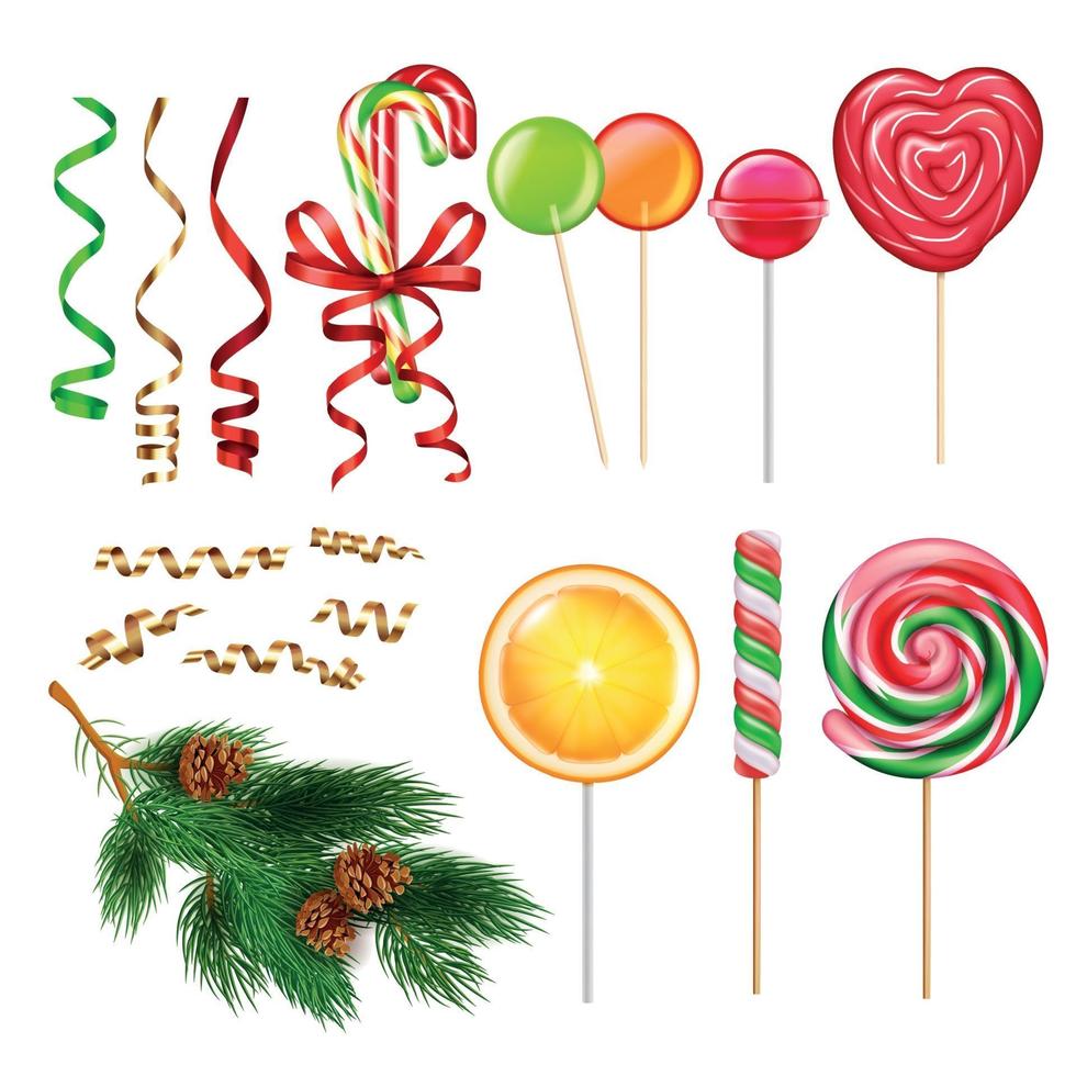 Candies Lollypops Christmas Set vector