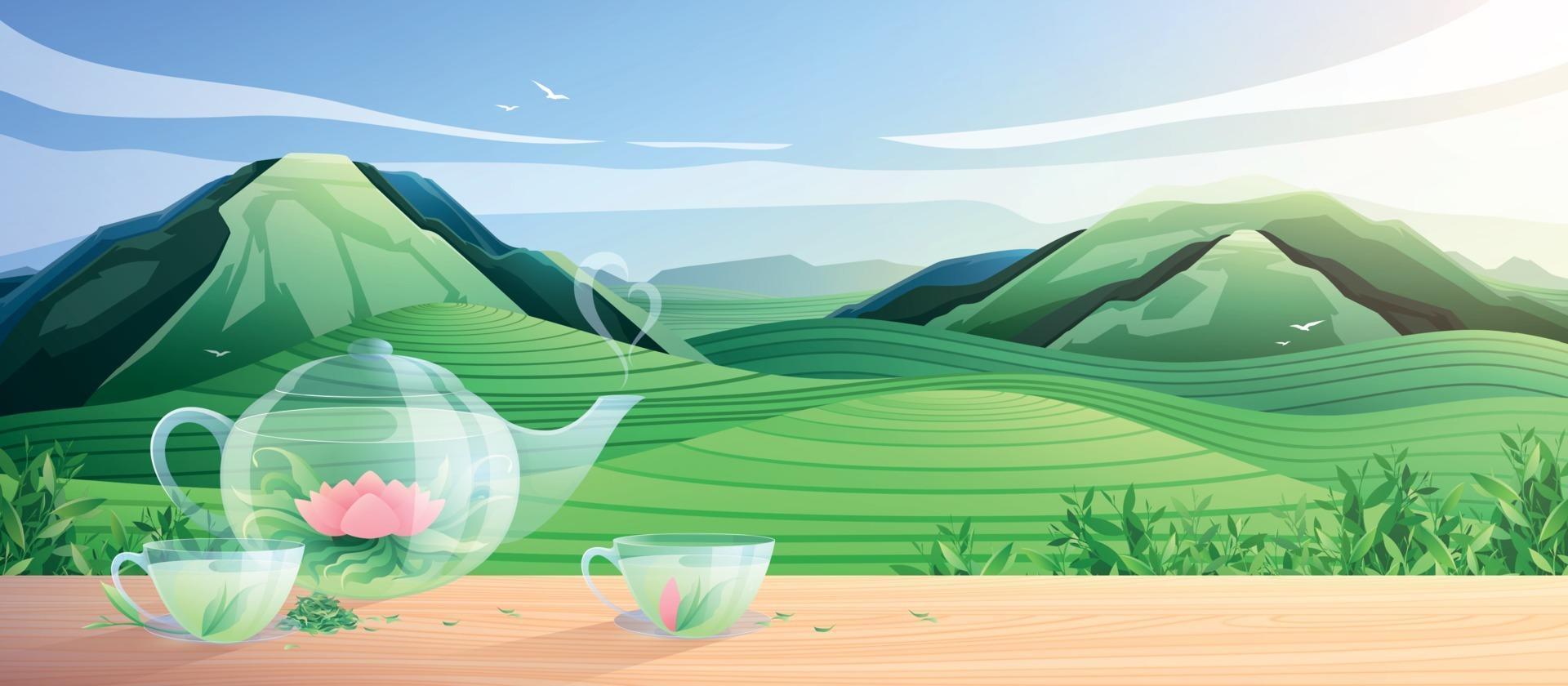 composición plana de producción de té natural vector