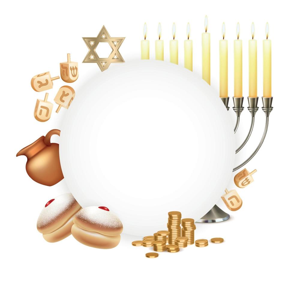 composición realista de los símbolos de hanukkah vector