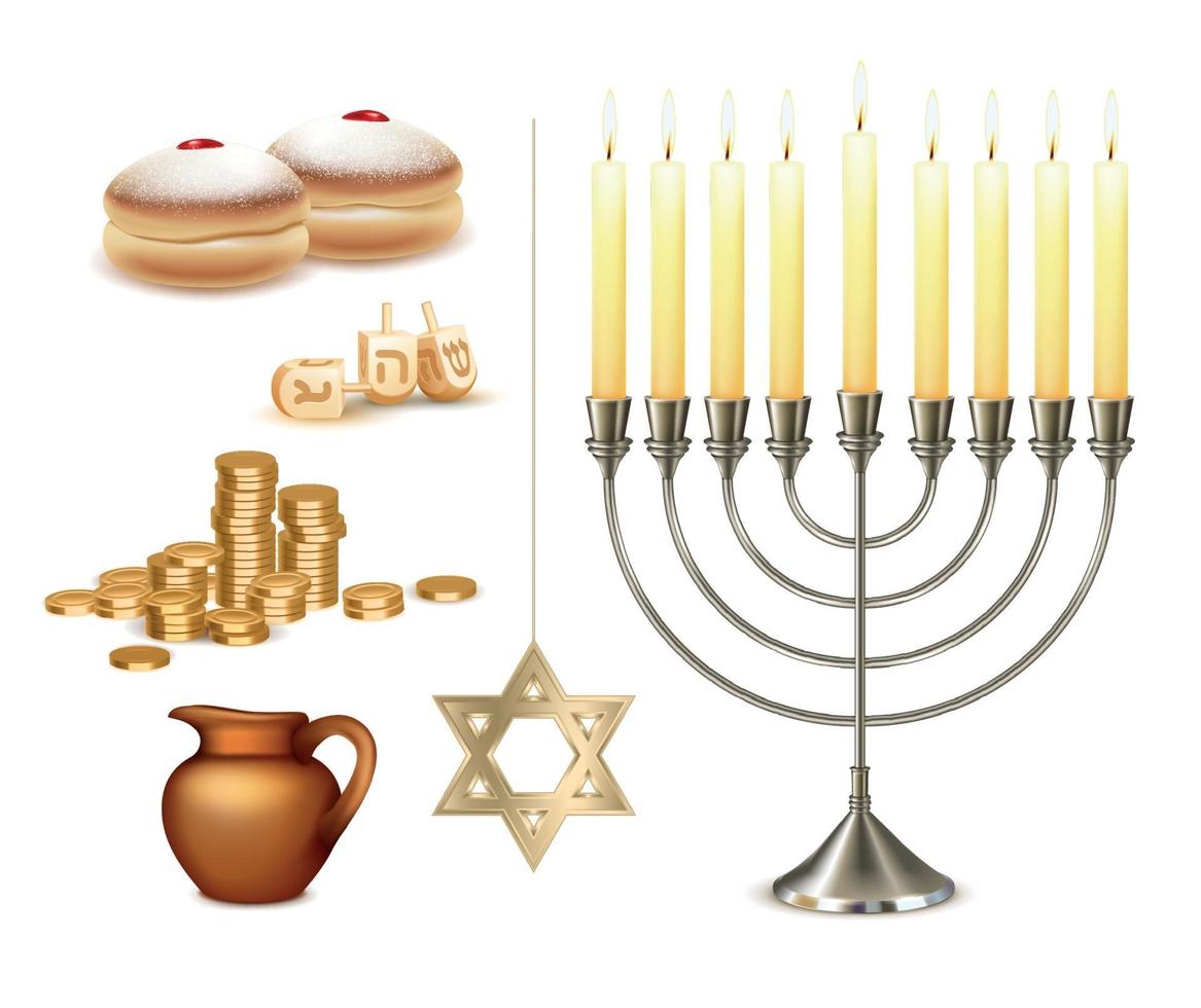 conjunto realista de hanukkah vector