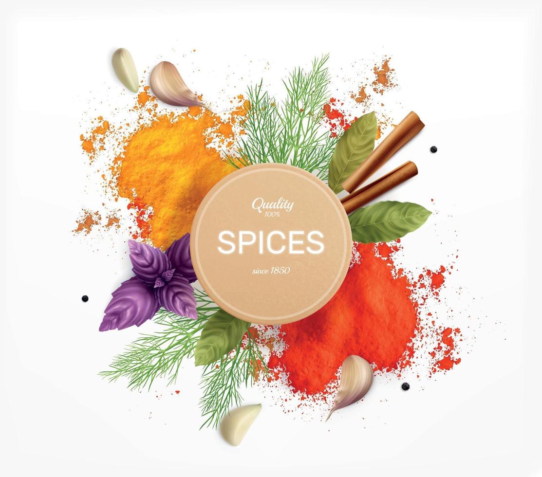 Spices And Herbs Realistic Emblem vector