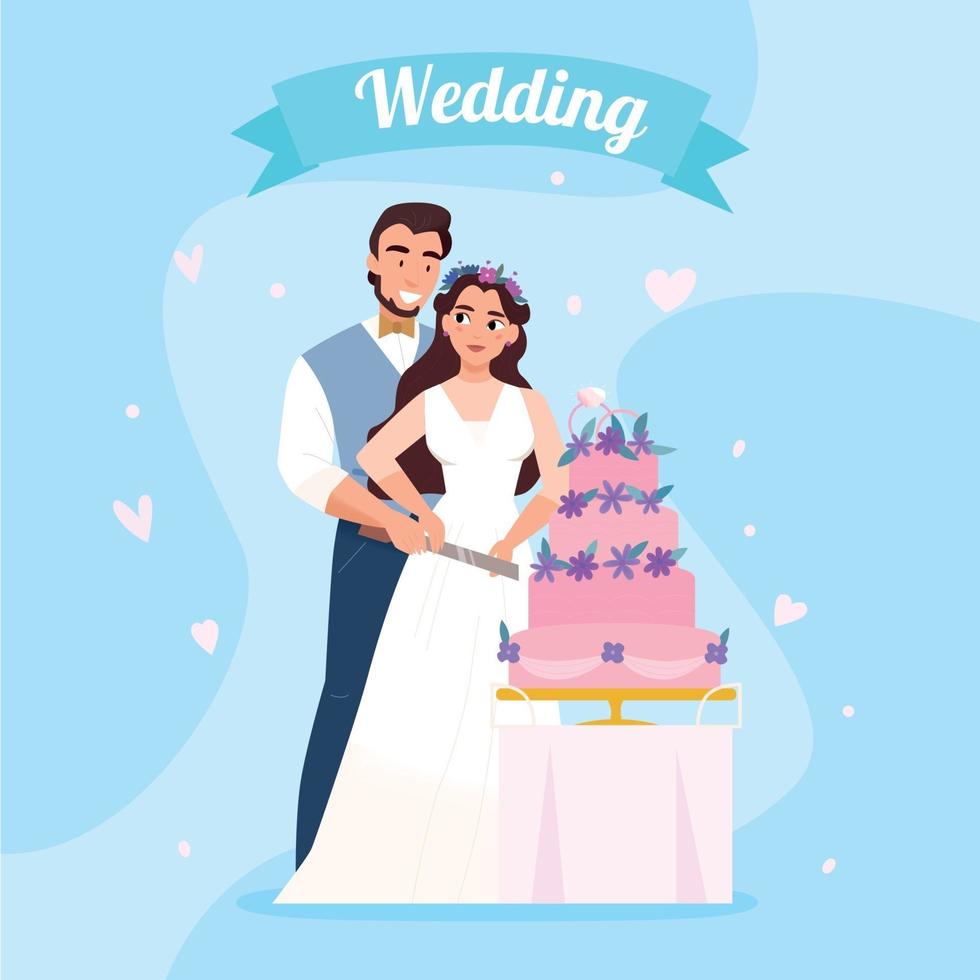 imagen de pareja de pastel de boda vector