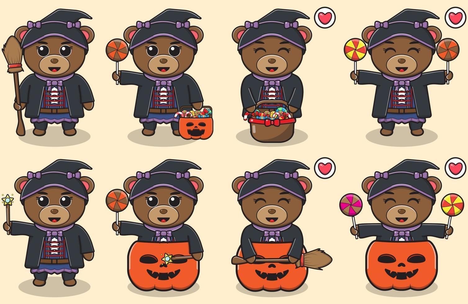 Bear cute Halloween set Witch vector