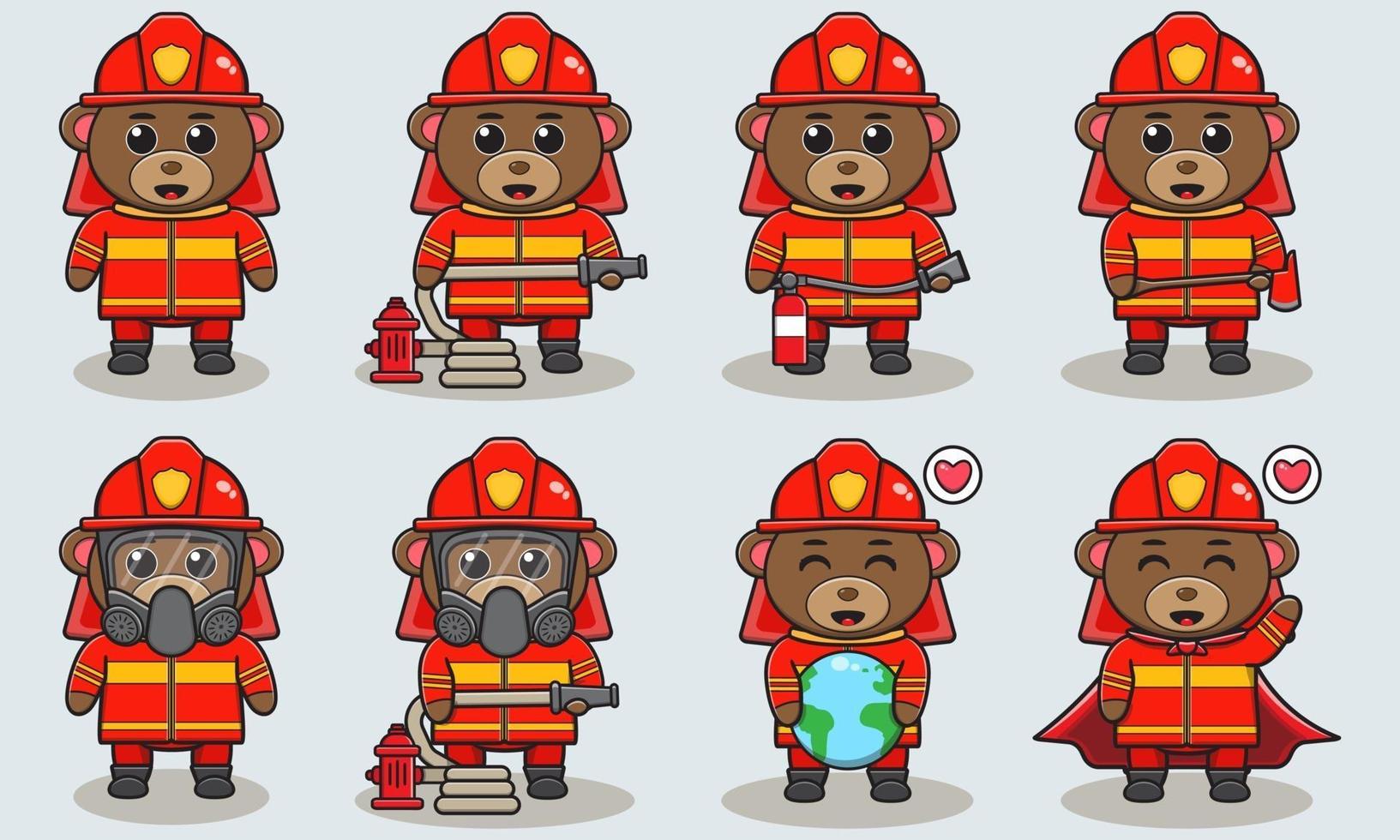 Bear Firefighter cartoon vector