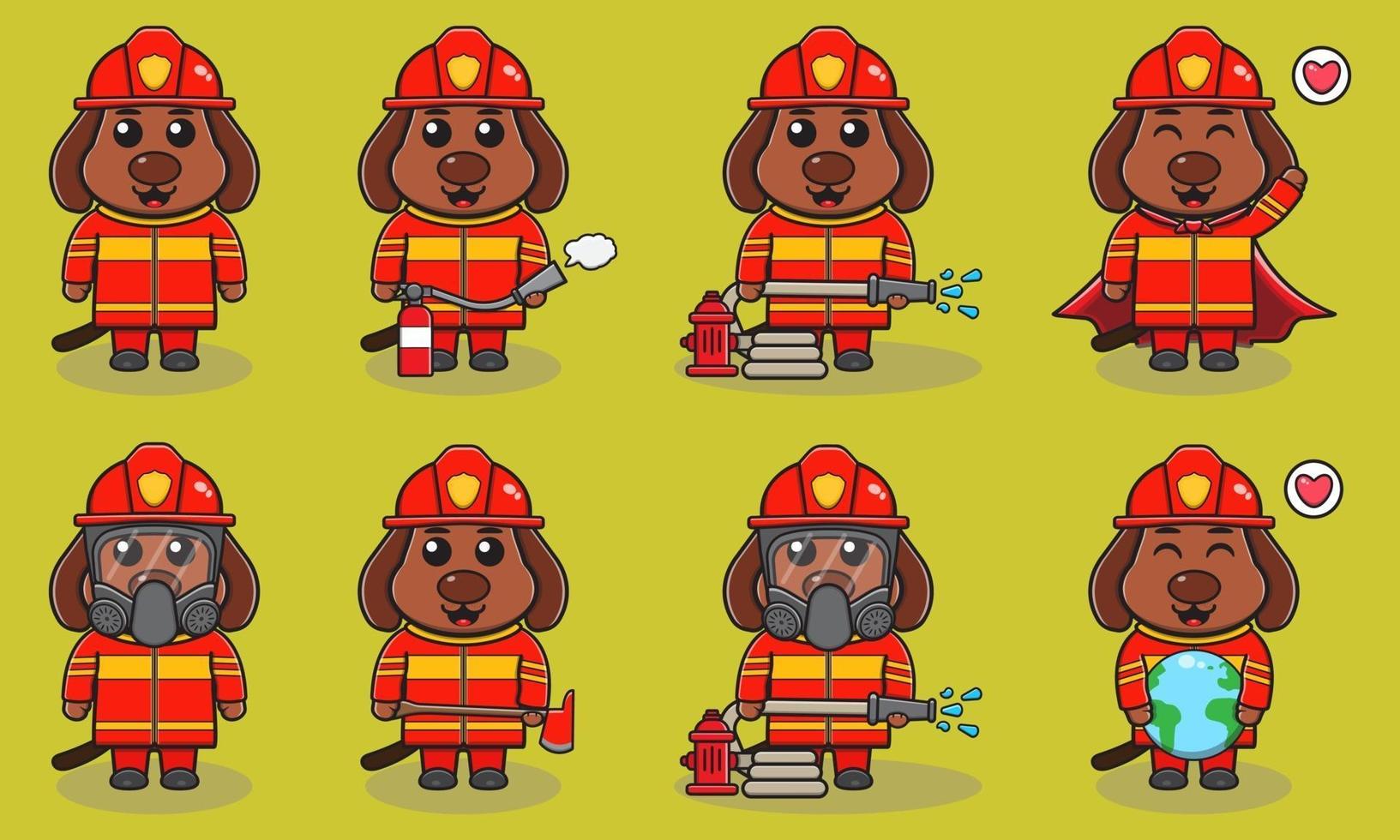 conjunto de dibujos animados de bombero perro vector