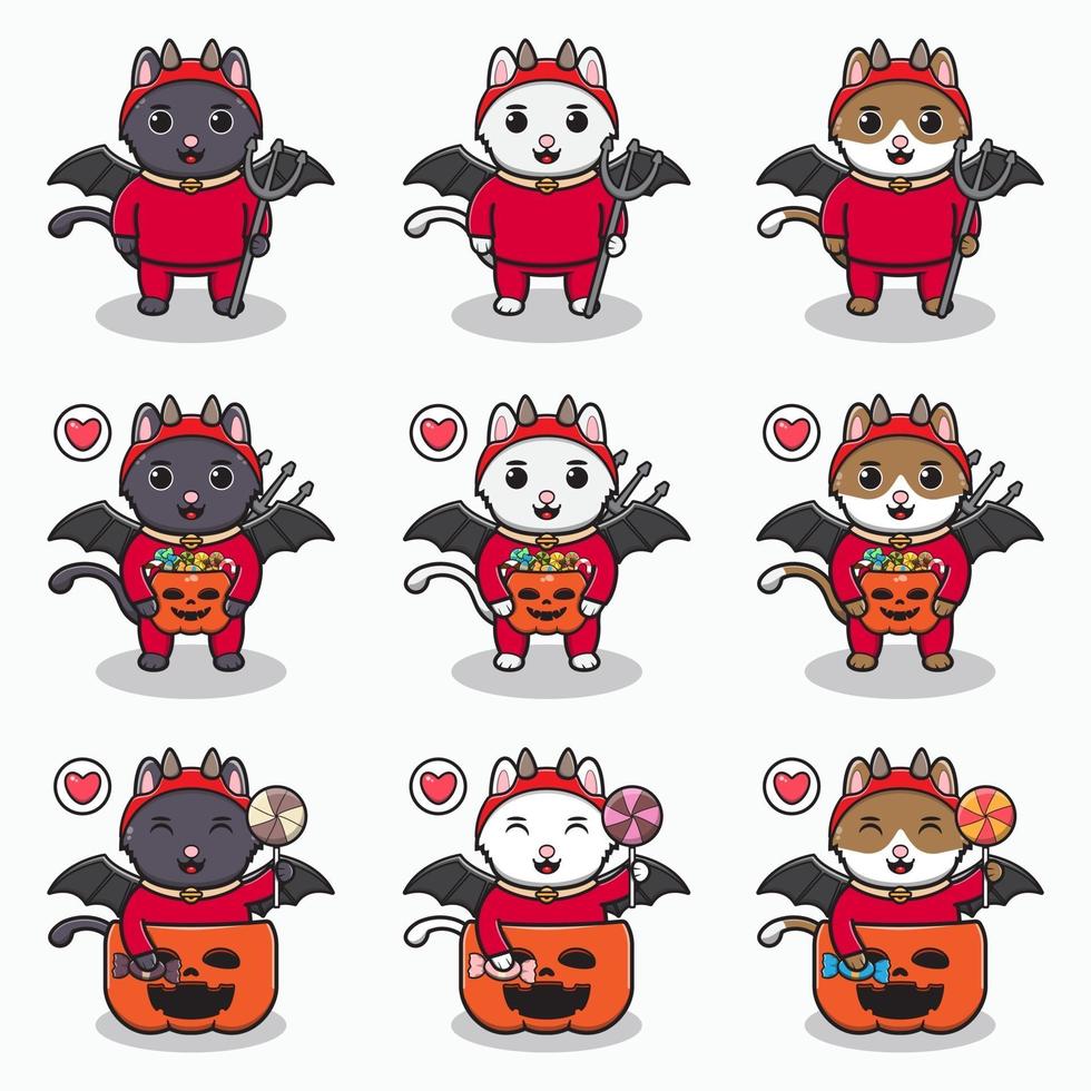 cats with Devil halloween costume vector