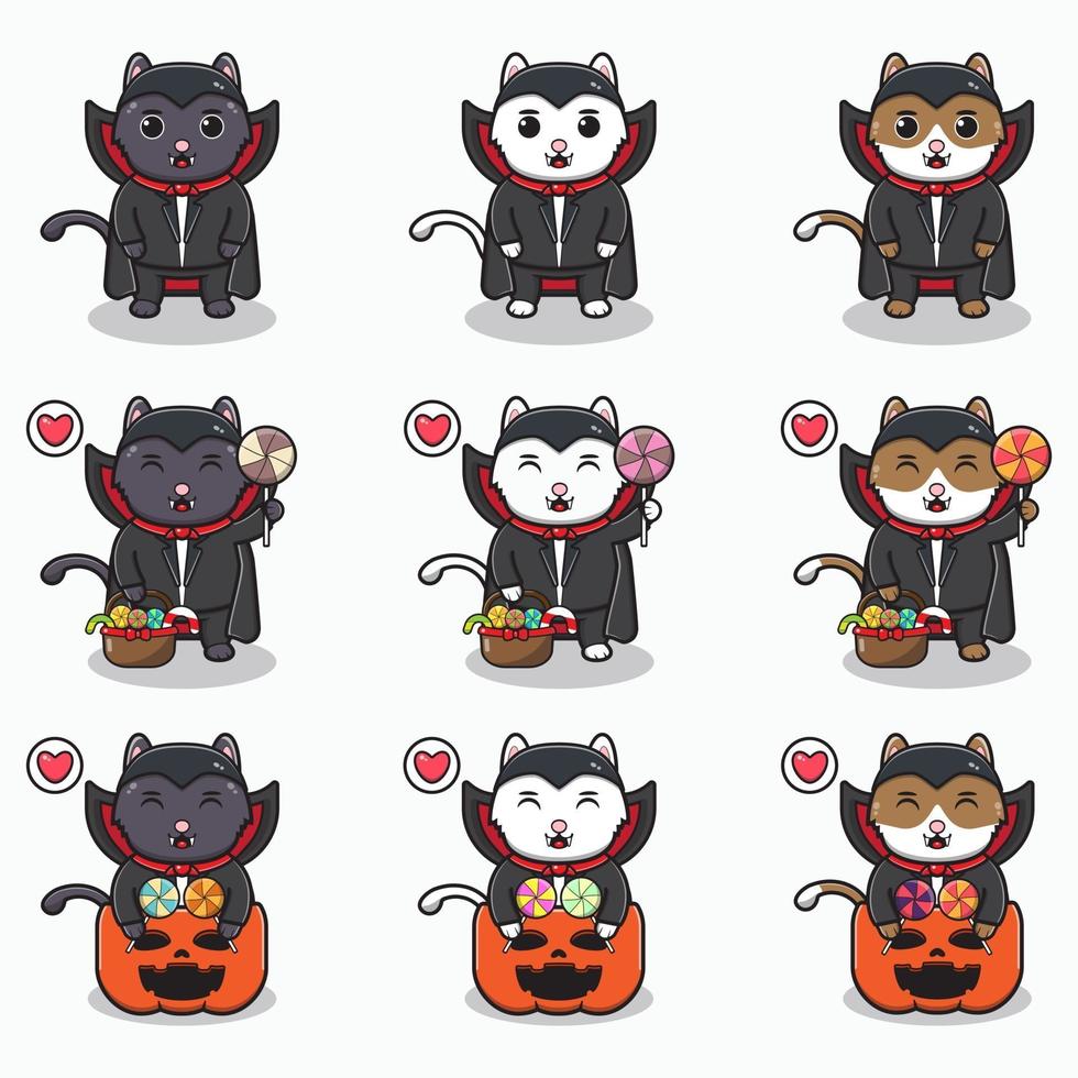 Cat Halloween set Dracula vector