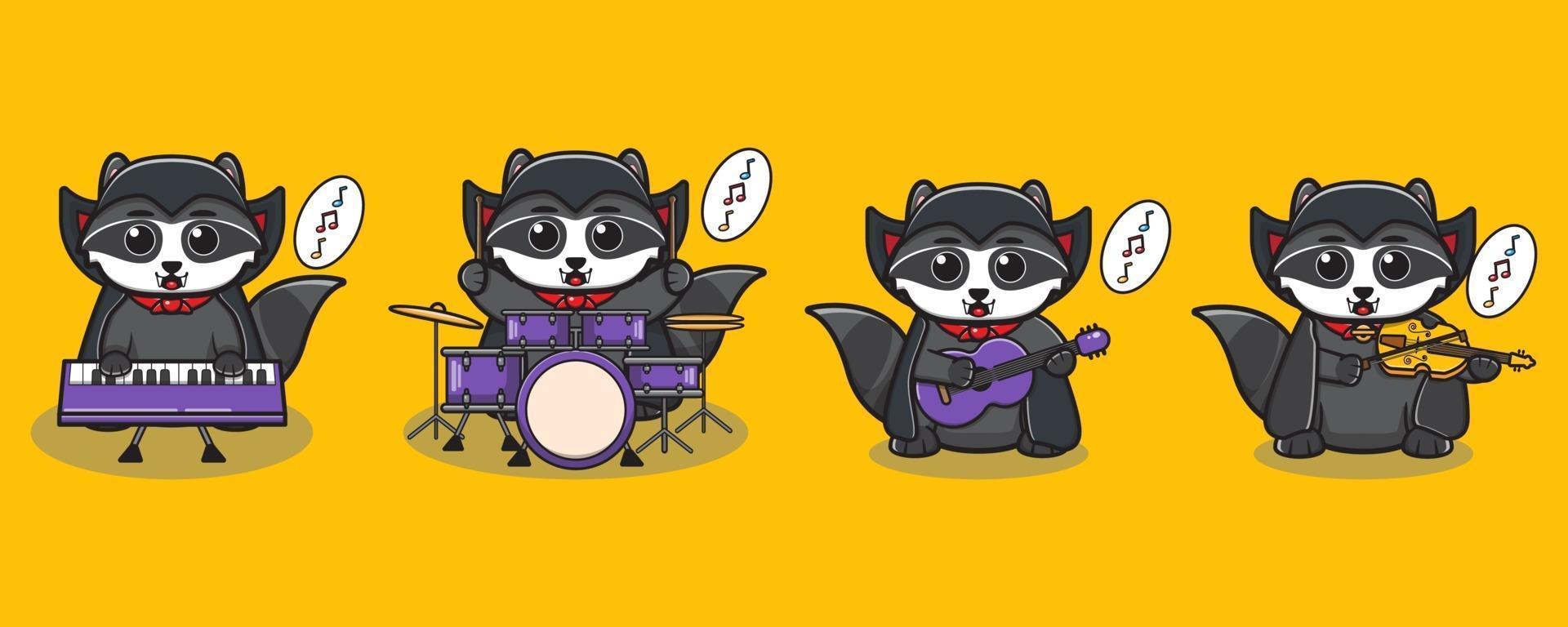 Raccoon Halloween music Dracula vector