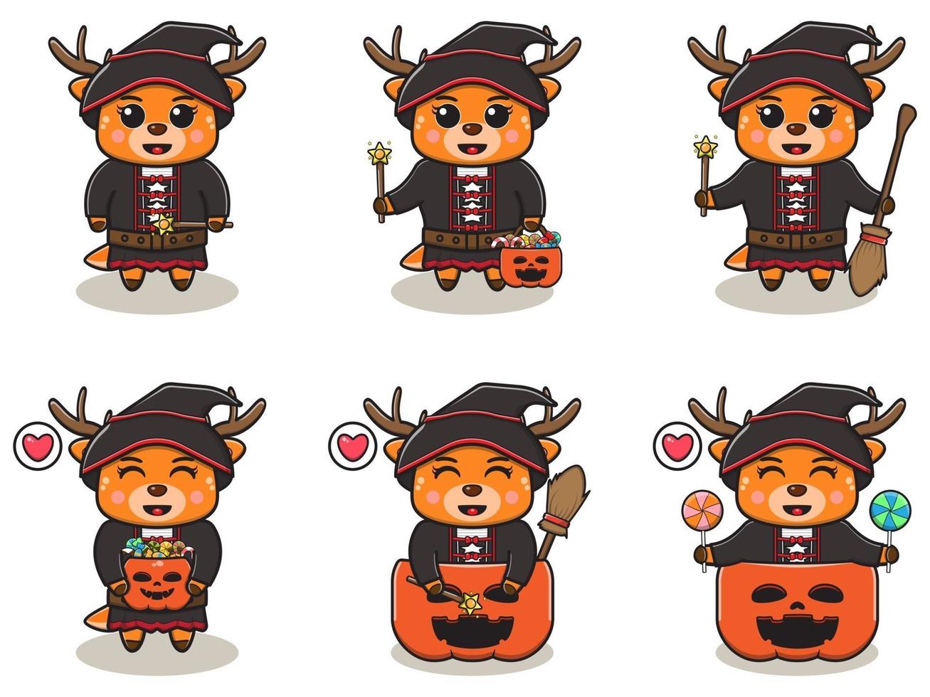 Deer Halloween set Witch vector