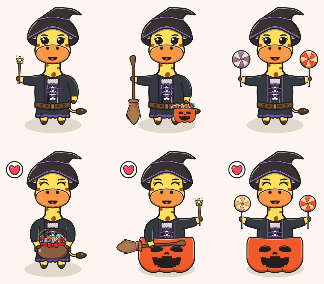 Giraffe Halloween set Witch vector