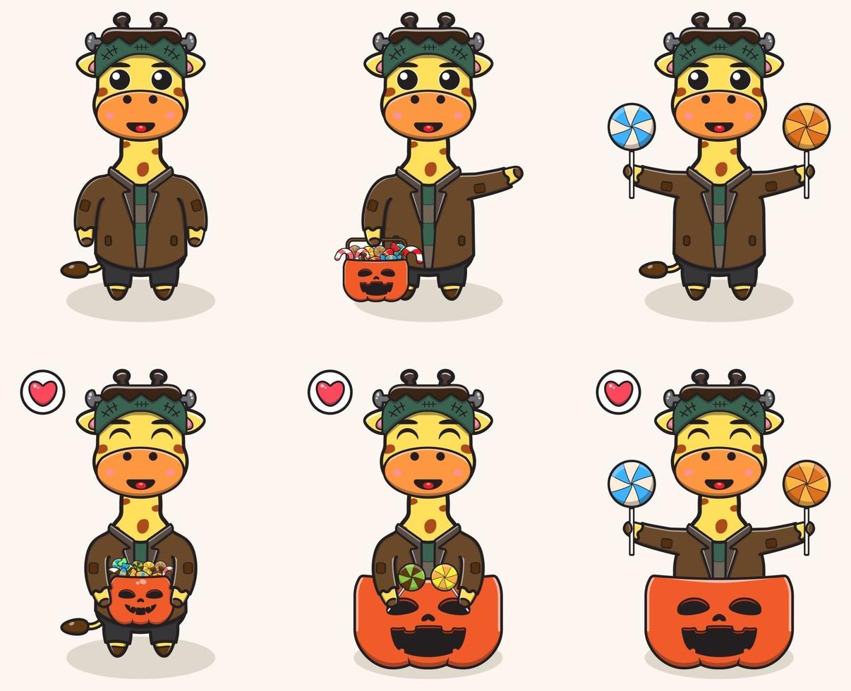 jirafa halloween set frankenstein vector