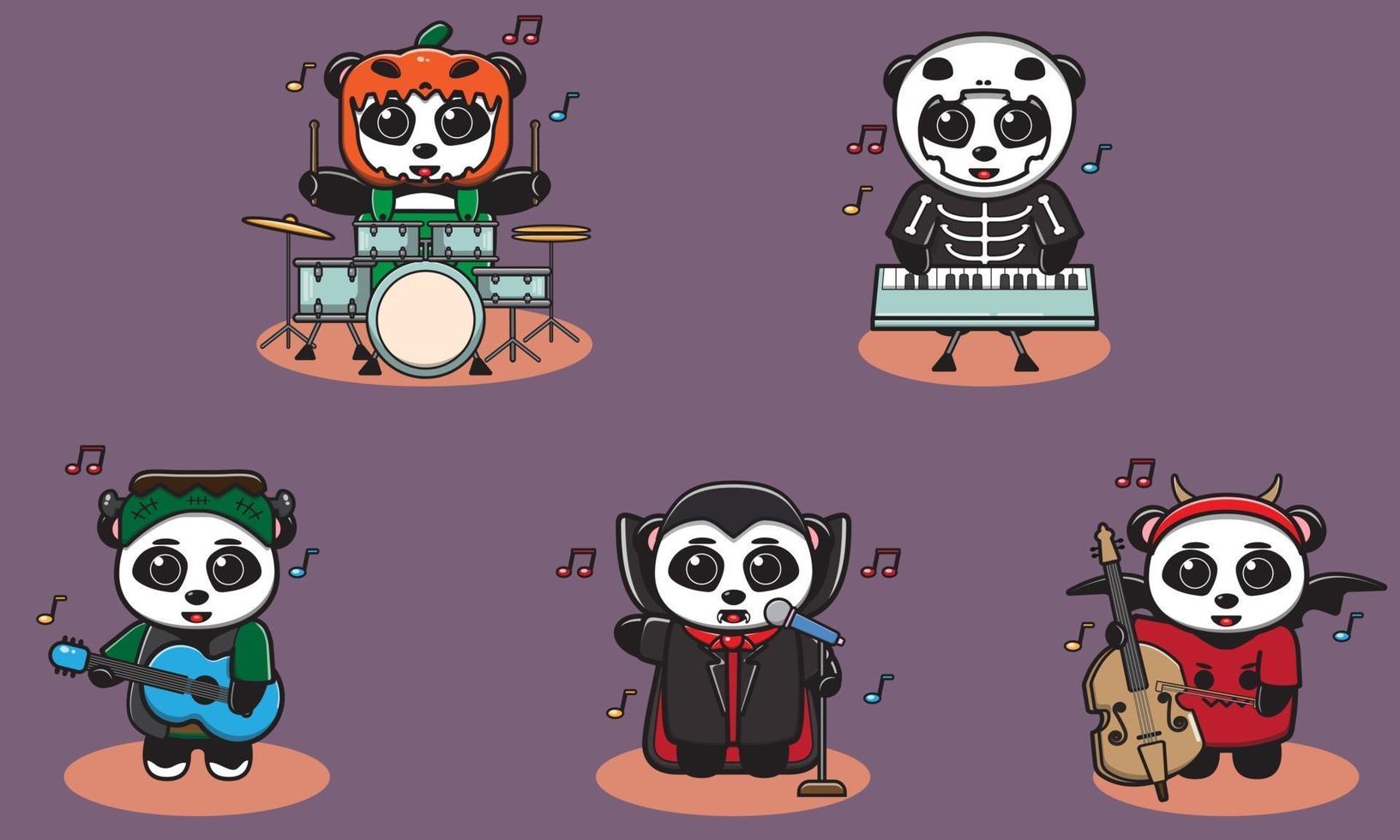 Panda Halloween music band vector