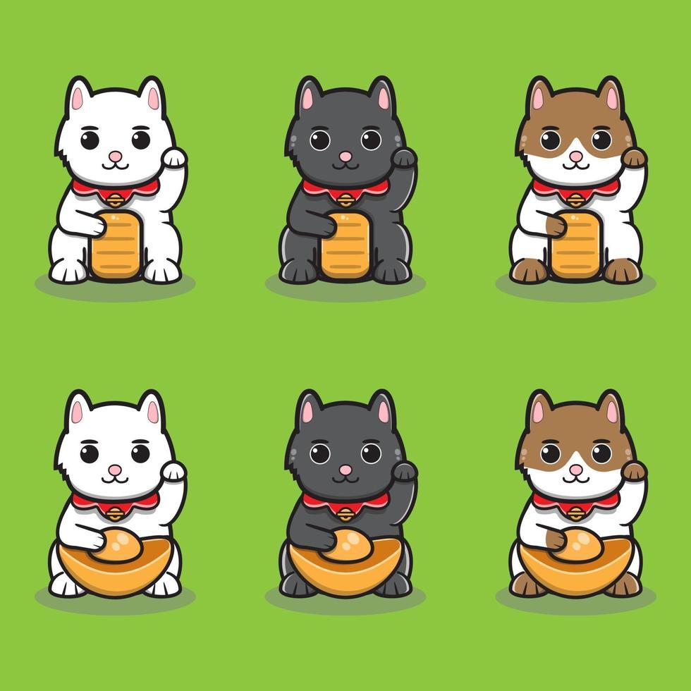 Ilustración vectorial de lindos gatos de la suerte japoneses vector