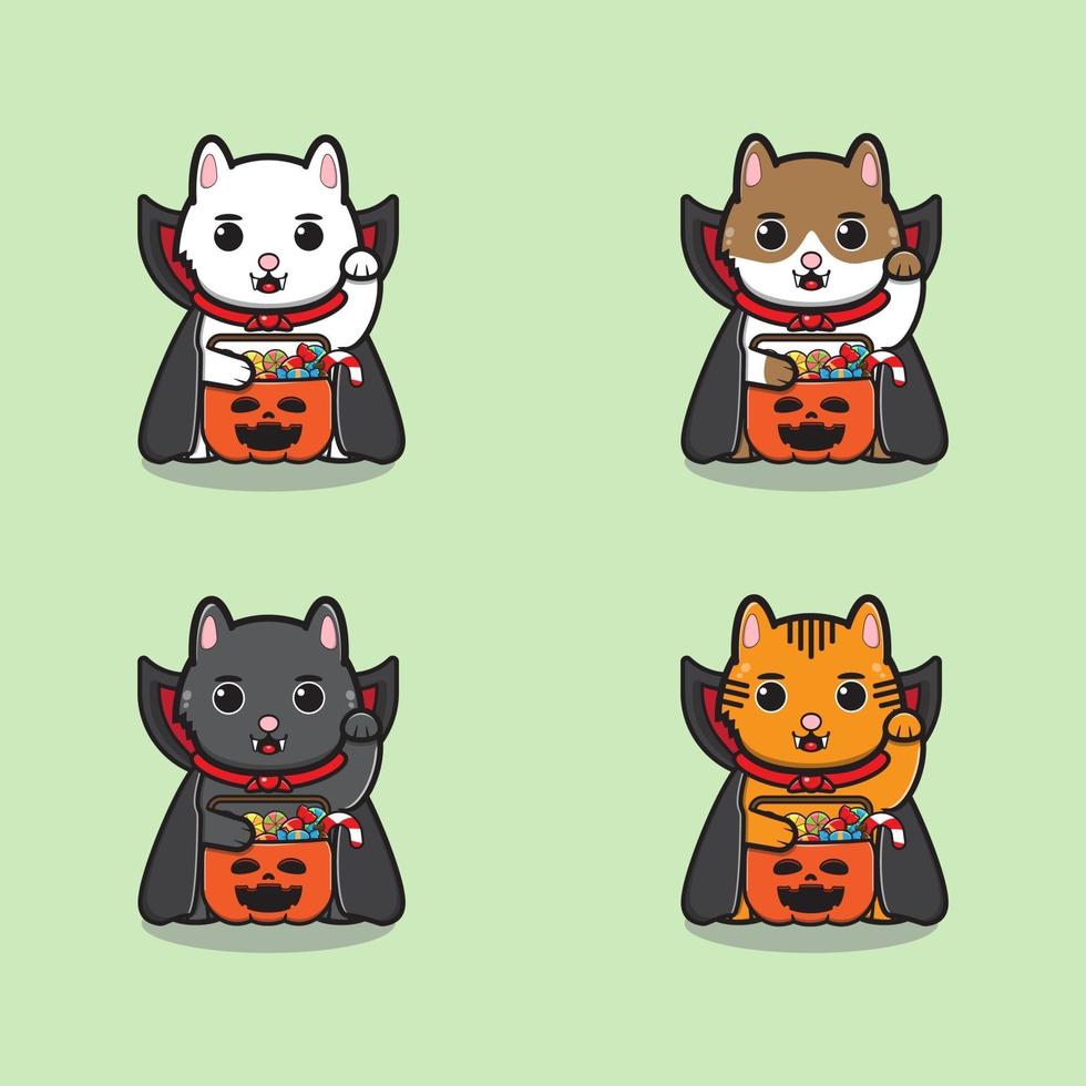 Lucky Cat set Dracula costume vector