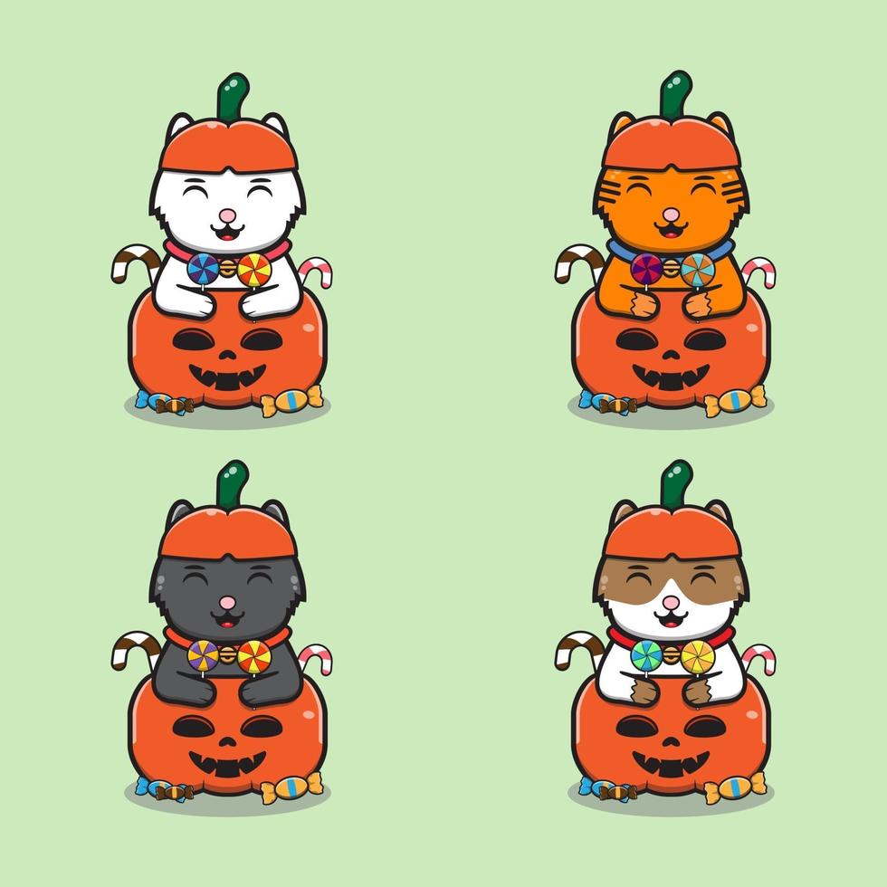 Lucky Cat inside pumpkin basket vector