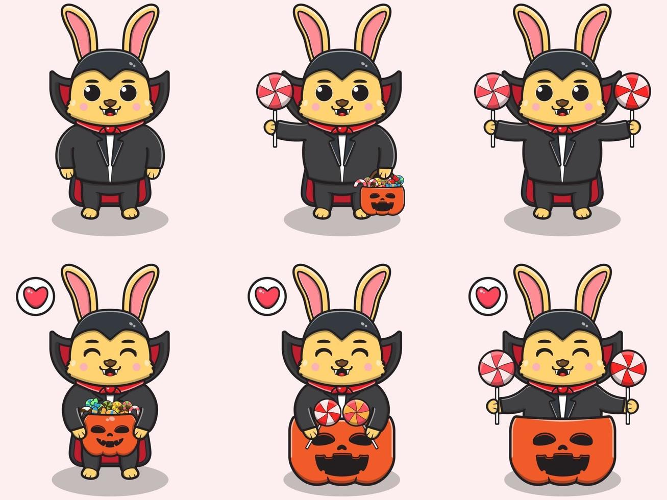 Rabbit cute Halloween set Dracula vector