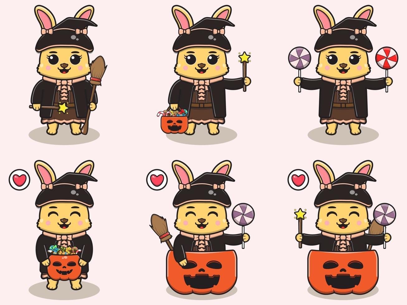 Rabbit cute Halloween set Witch vector