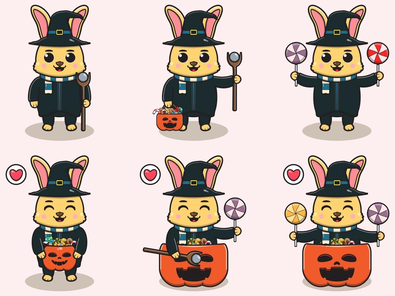 Rabbit cute Halloween set Wizard vector