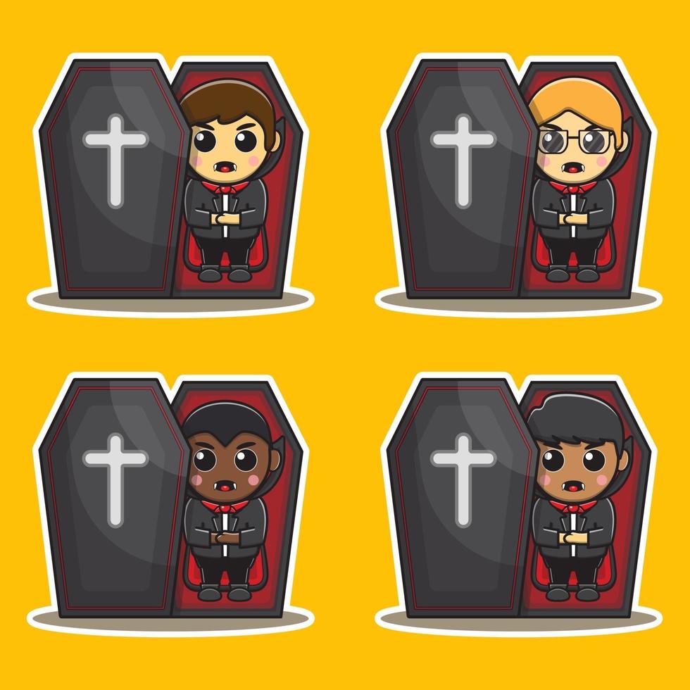 Dracula inside coffin cartoon character vector