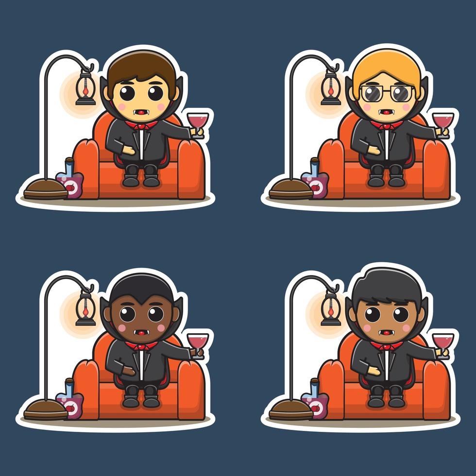 Dracula sitting on couch and drinking vector