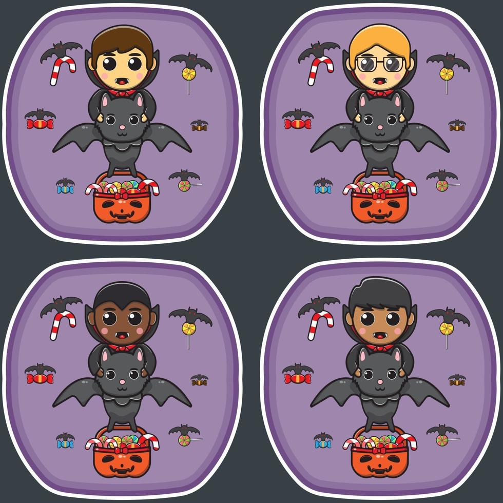 Dracula riding Bat with basket candy vector