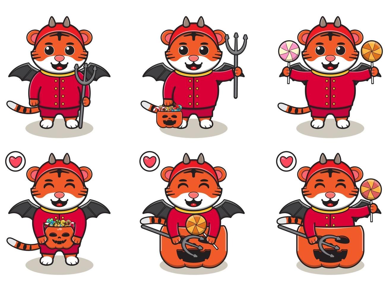 Tiger Halloween set Devil vector