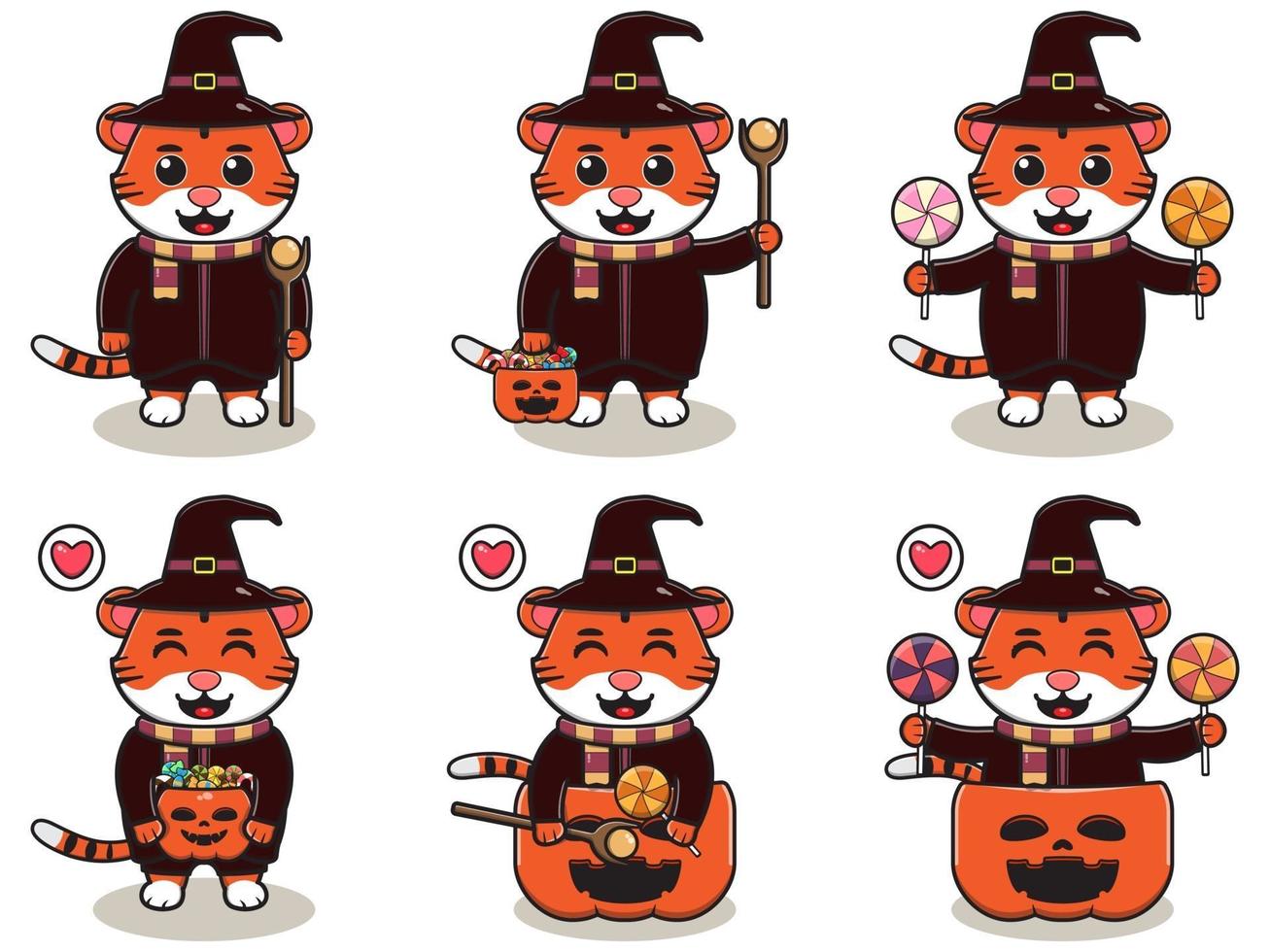 Tiger cute Halloween set Wizard vector