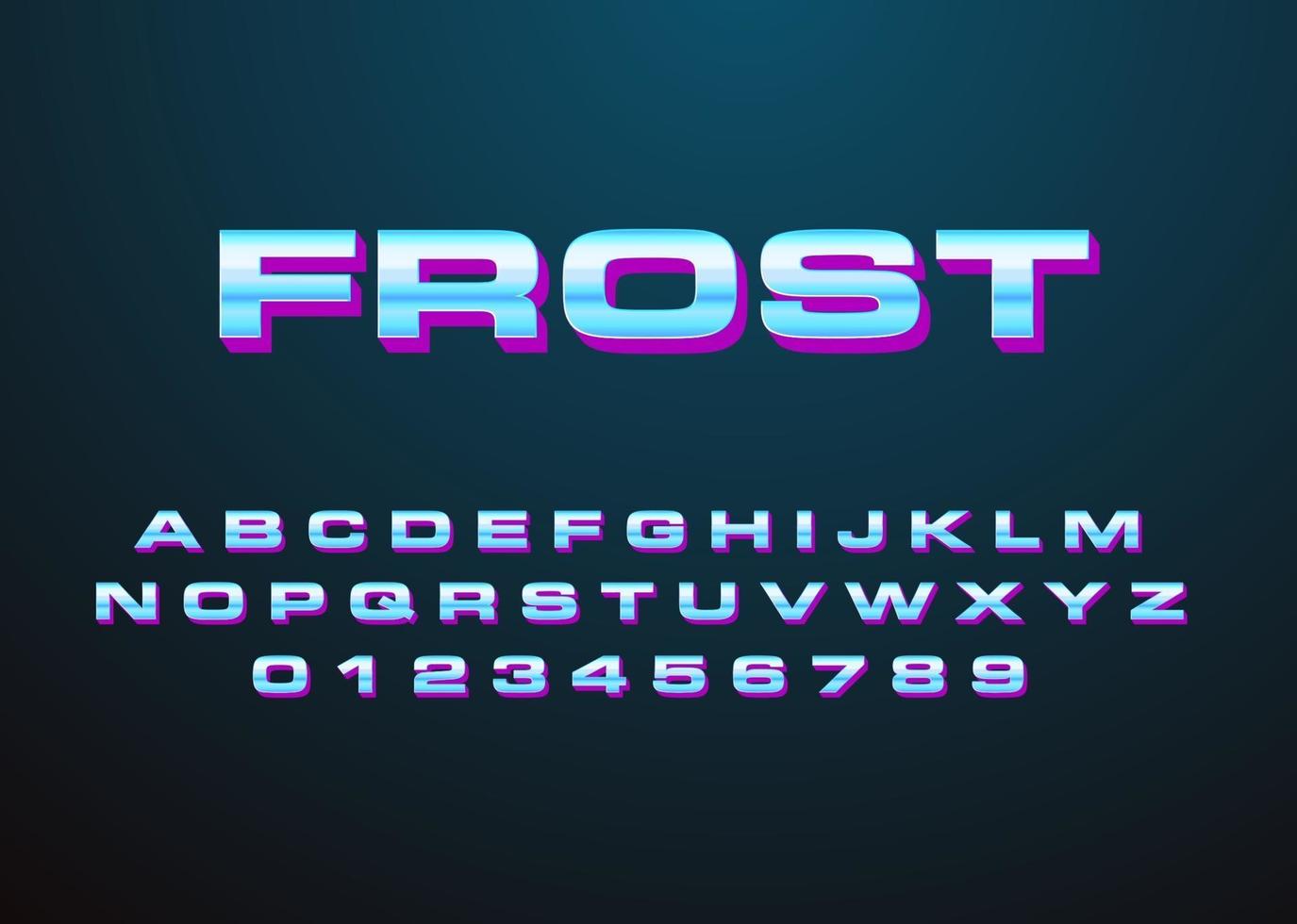 Modern icy look text style effect custom font alphabet and number vector