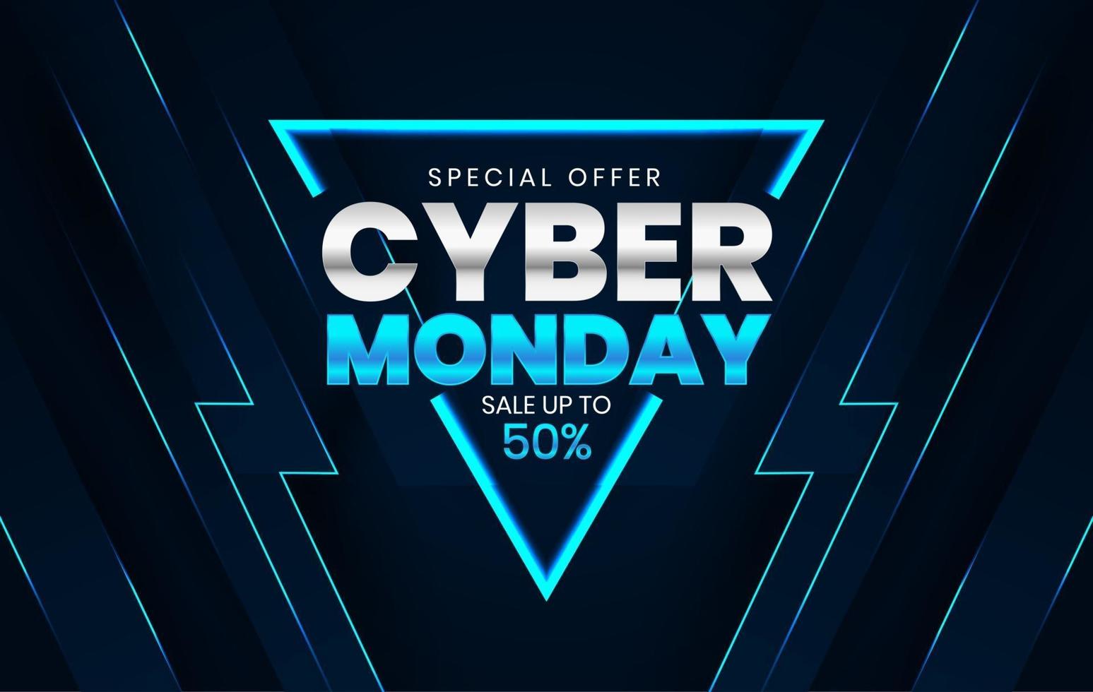 diseño de plantilla de banner de venta, venta de cyber monday hasta 50 por ciento de descuento vector