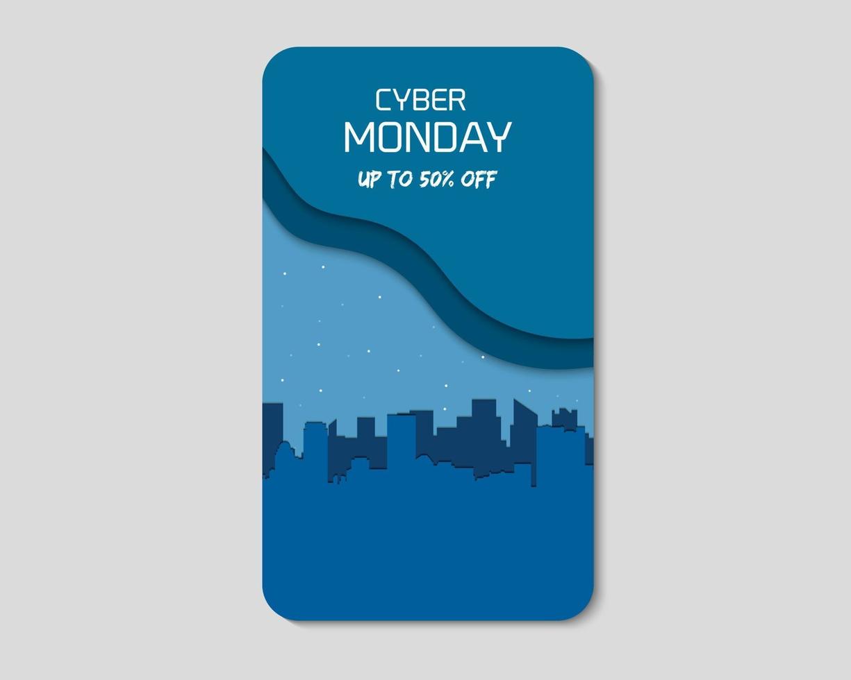 cyber monday descuento ciudad paisaje teléfono papel vector