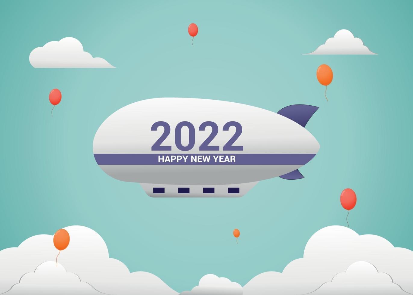 Happy New Year 2022 with Air Ship Illustration vector