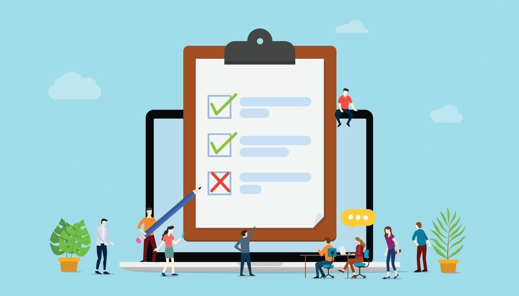 online survey concept with people and checklist surveys vector