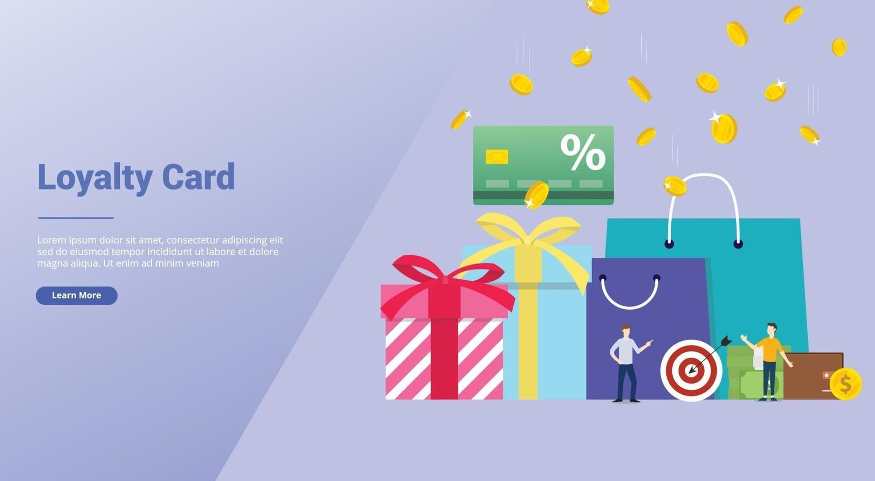 loyalty card bonus discount concept with team people and gift vector