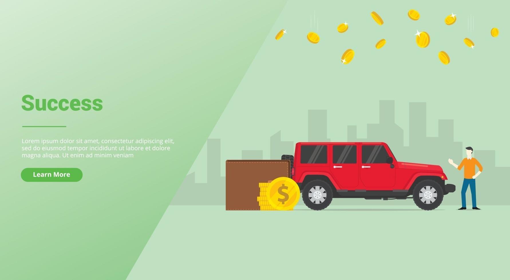 success rich man or successfull businessman with lux car and money vector