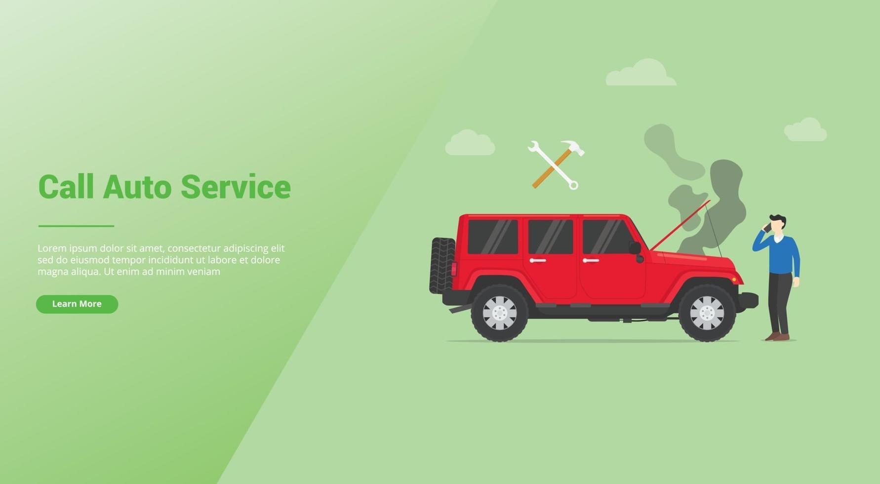 call car service auto mobile broken or damage with black smoke vector